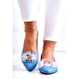 Alberto Violli Ballerines en cuir féminines avec décoration bleu 3