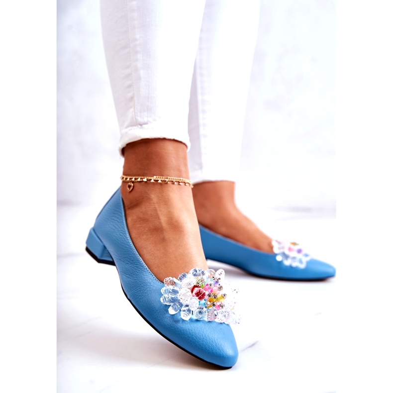 Alberto Violli Ballerines en cuir féminines avec décoration bleu 4