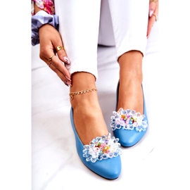 Alberto Violli Ballerines en cuir féminines avec décoration bleu 5