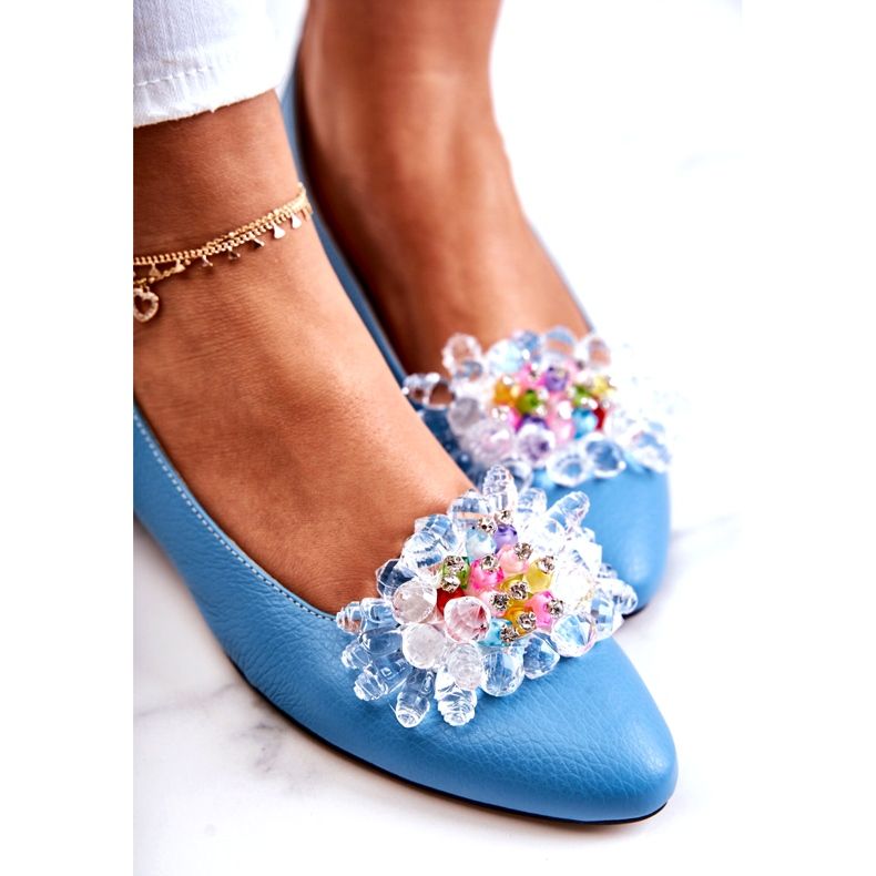 Alberto Violli Ballerines en cuir féminines avec décoration bleu 6