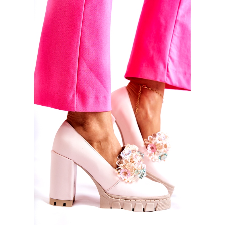 PA2 Escarpins Élégants Avec Ornement Uni Rose Clair Caterine 2