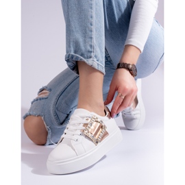 Baskets blanches pour femme avec insert Shelovet doré 1
