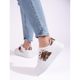 Baskets blanches pour femme avec insert Shelovet doré 2