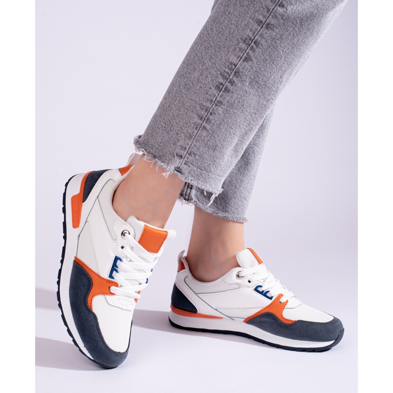 Chaussures de sport femme Shelovet blanc et bleu marine 2