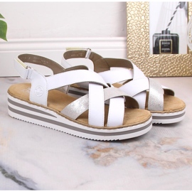 Sandales compensées confortables pour femmes en cuir blanc Rieker V0279-80 blanche 3
