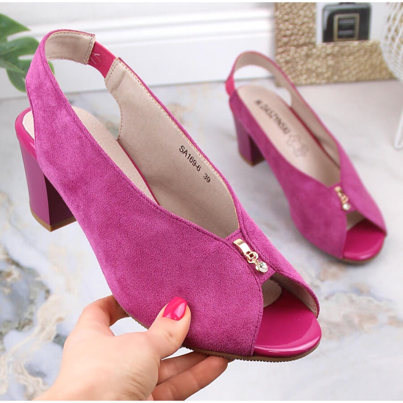 M. DASZYŃSKI Sandales à enfiler en suède fuchsia M.Daszyński SA169-6 rose 1