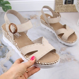 Sandales compensées confortables pour femmes beige Rieker 67173-60 1