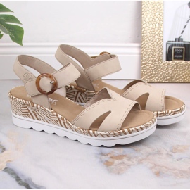 Sandales compensées confortables pour femmes beige Rieker 67173-60 2