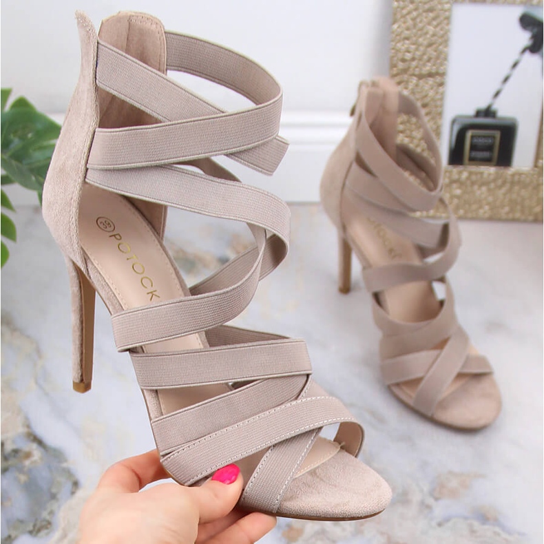 Sandales à talons hauts en daim beige pour femme Potocki LE20016 1