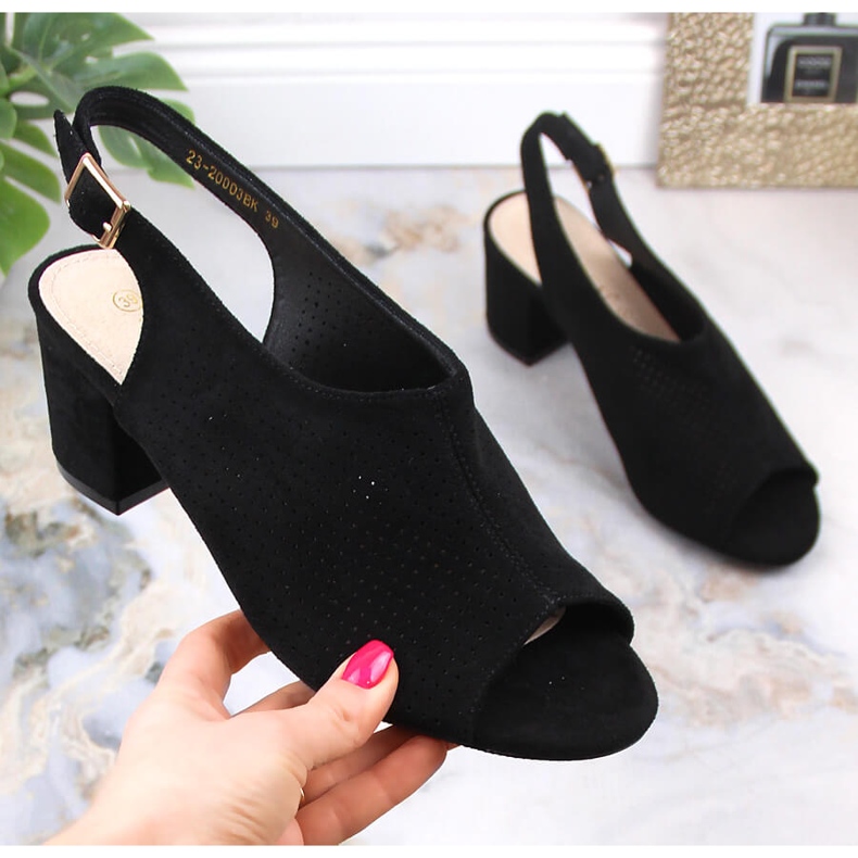 Sandales femme daim noir ajouré Potocki LE20003 le noir 1