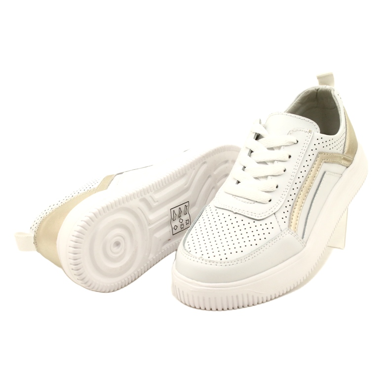 Baskets en cuir à lacets blanc et doré Evento 23PB08-5389 blanche 5