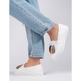 Shelovet Blanc Suede Fringe Slip On 2
