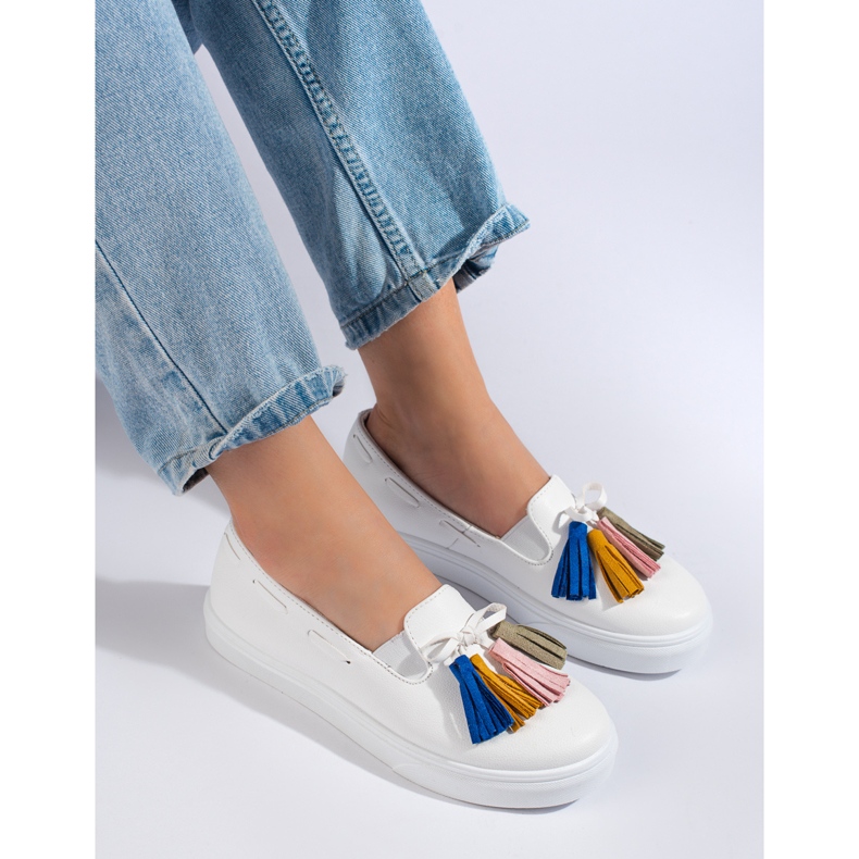 Shelovet Blanc Suede Fringe Slip On blanche 1