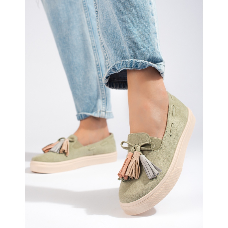 Shelovet Vert Suede Fringe Slip On 2