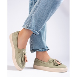 Shelovet Vert Suede Fringe Slip On 3