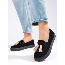 Slip-on à franges en daim noir Shelovet le noir 3