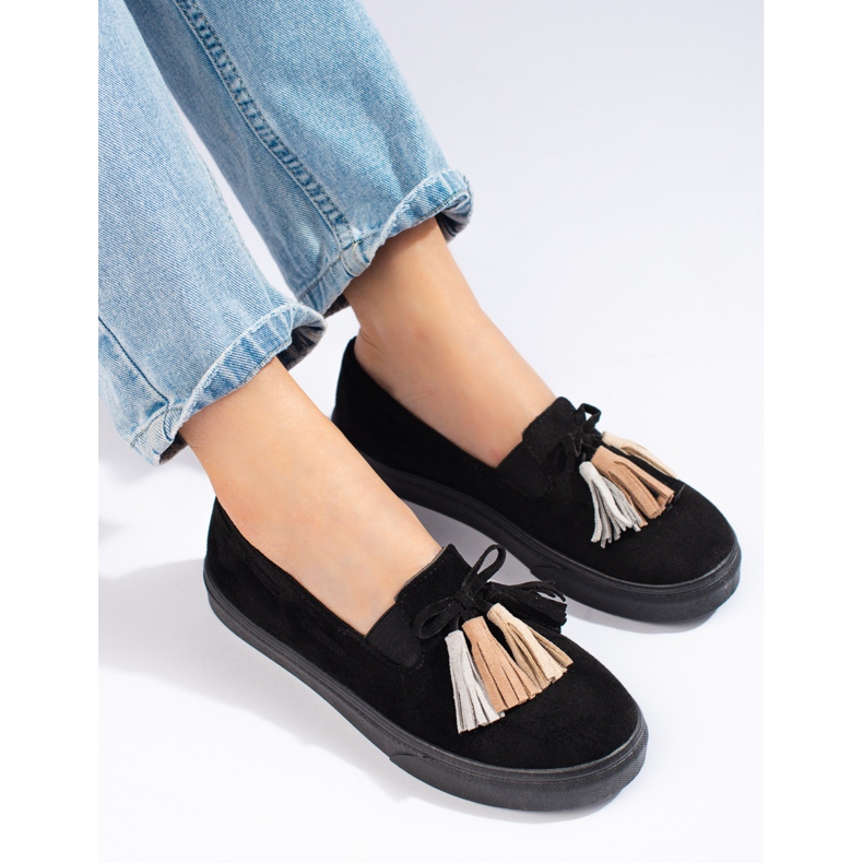 Slip-on à franges en daim noir Shelovet le noir 1