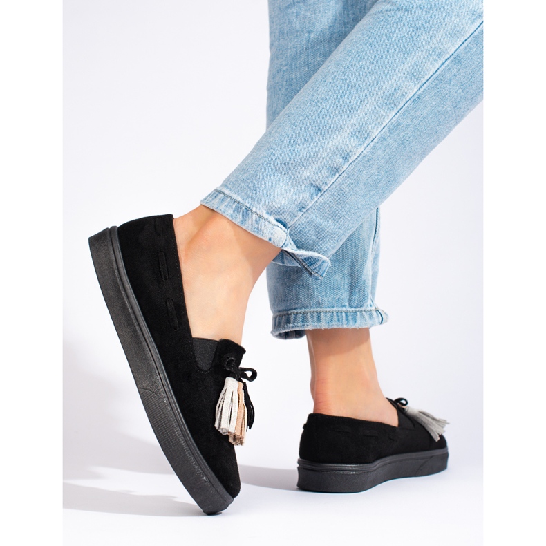 Slip-on à franges en daim noir Shelovet le noir 2