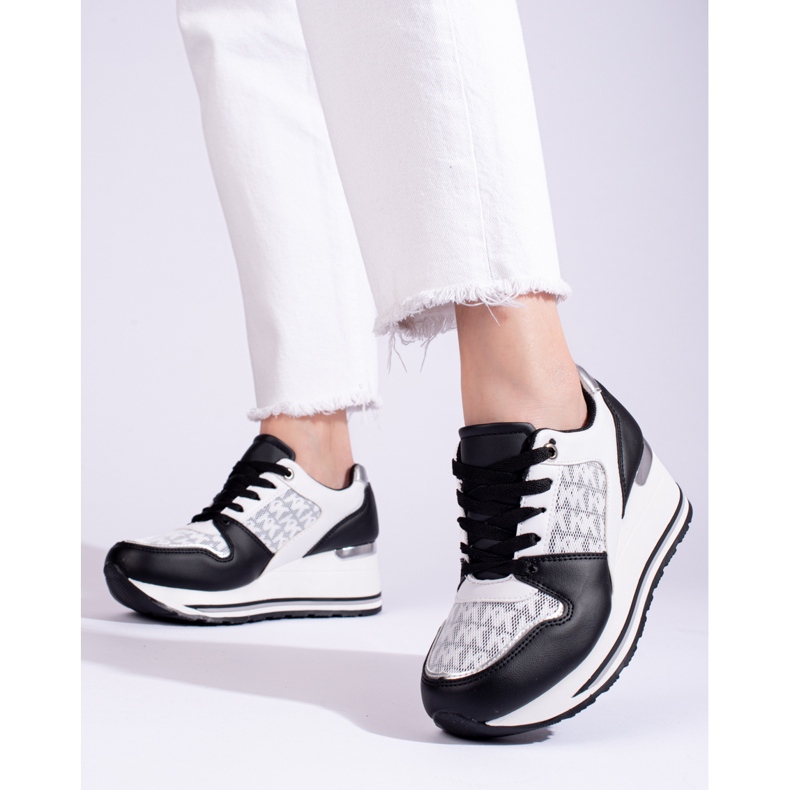 Baskets compensées femme Shelovet noires et blanches le noir 1