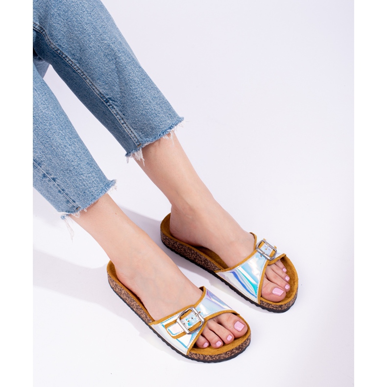 Claquettes en liège holographique jaune Shelovet 2