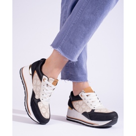 Baskets compensées Shelovet noires et beiges, femmes 1