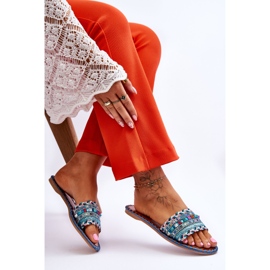 Pantoufles ornées Bellisa bleues pour femmes 2