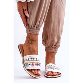 Chaussons Femme Tressés Ornés Blanc Millano 1