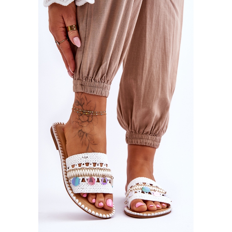 Chaussons Femme Tressés Ornés Blanc Millano 1