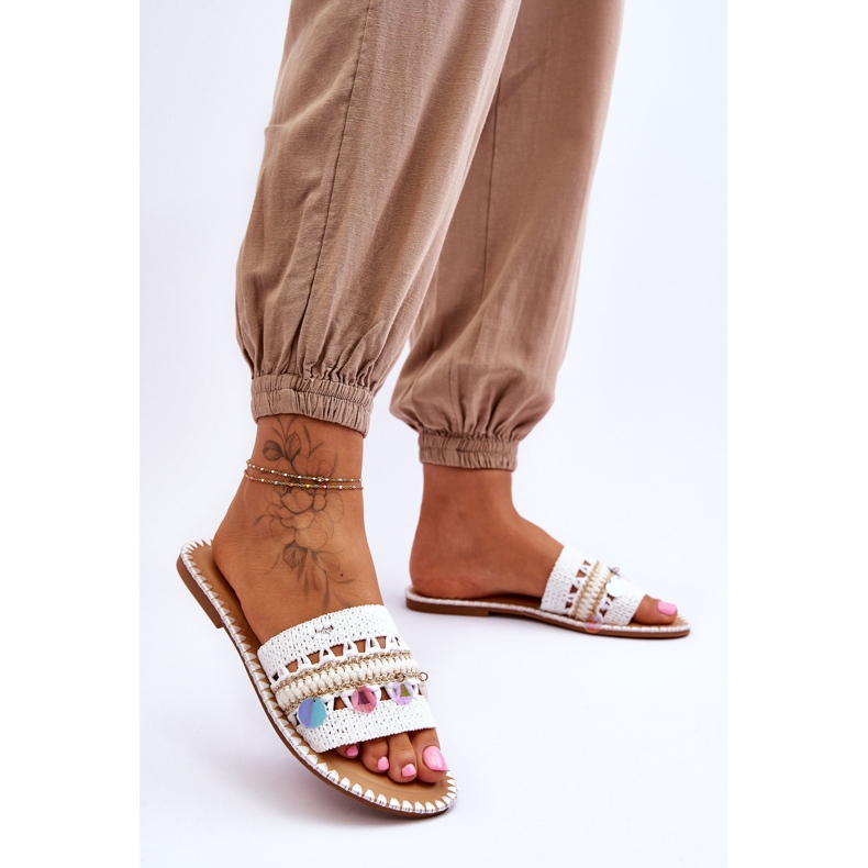 Chaussons Femme Tressés Ornés Blanc Millano 2