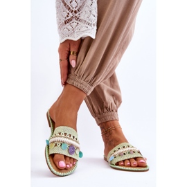 PS1 Chaussons Femme Tressés Ornés Vert Millano 2