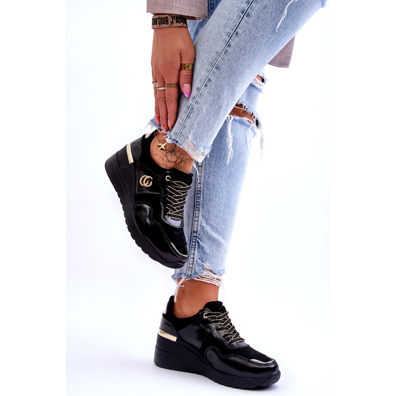 S.Barski Chaussures de Sport Compensées en Cuir pour Femme Noir Rebeca le noir 4 S.Barski Chaussures de Sport Compensées en Cuir pour Femme Noir Rebeca le noir 4