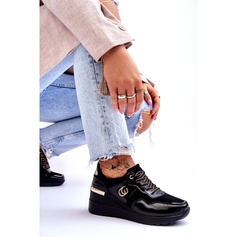 S.Barski Chaussures de Sport Compensées en Cuir pour Femme Noir Rebeca 6