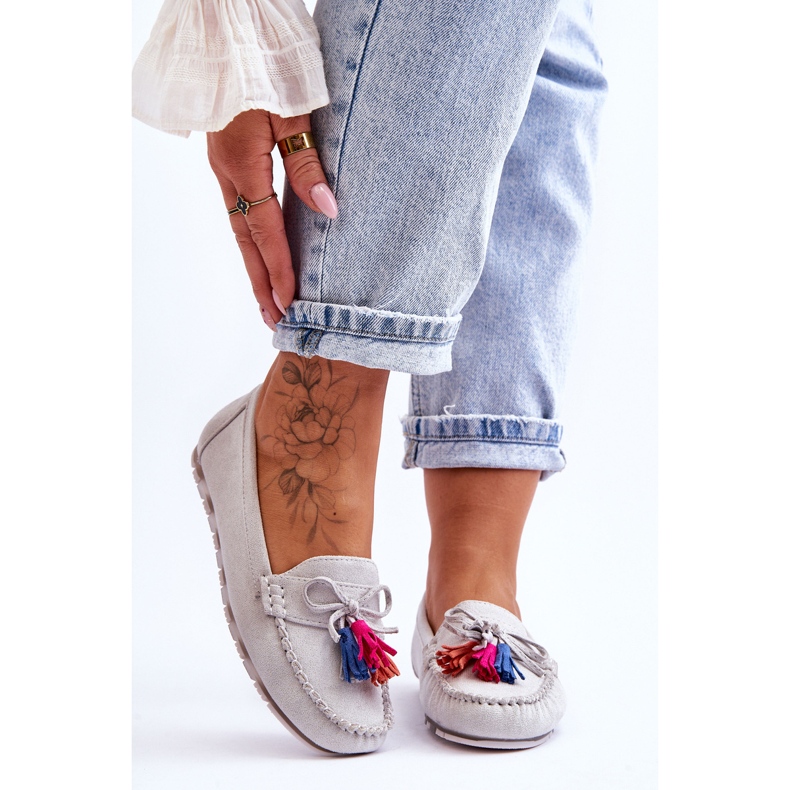 Mocassins Daim Noeud Et Franges Gris Dorine 1 Mocassins Daim Noeud Et Franges Gris Dorine 1