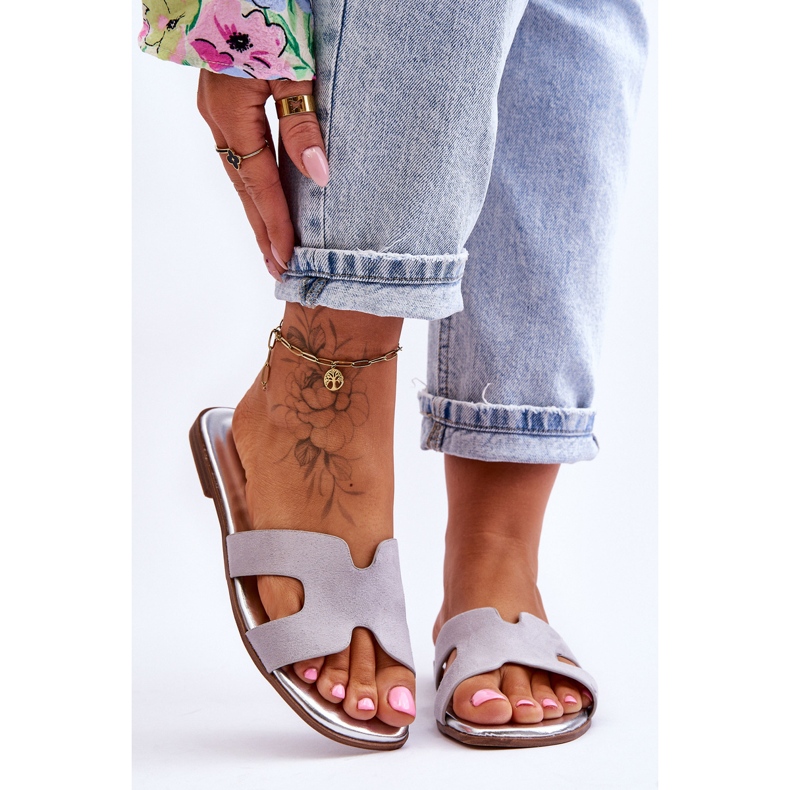 Chaussons Classiques en Daim pour Femme Gris Evana 2