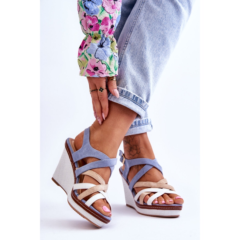 Sandales Compensées À Rayures Bleues Ellen 2