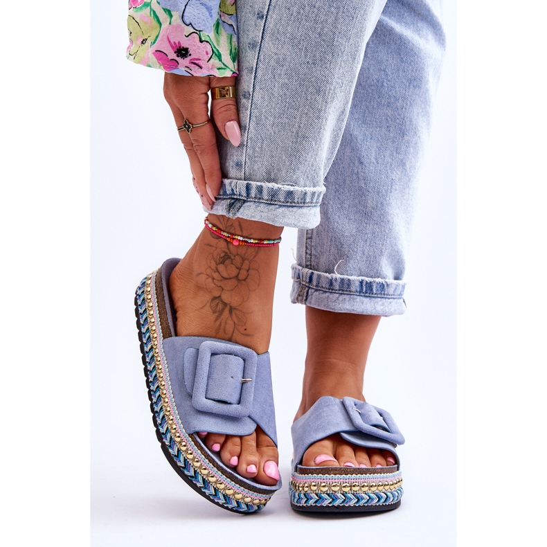 PS1 Chaussons Femme Bleus À Plateforme Ornés Joyce 1