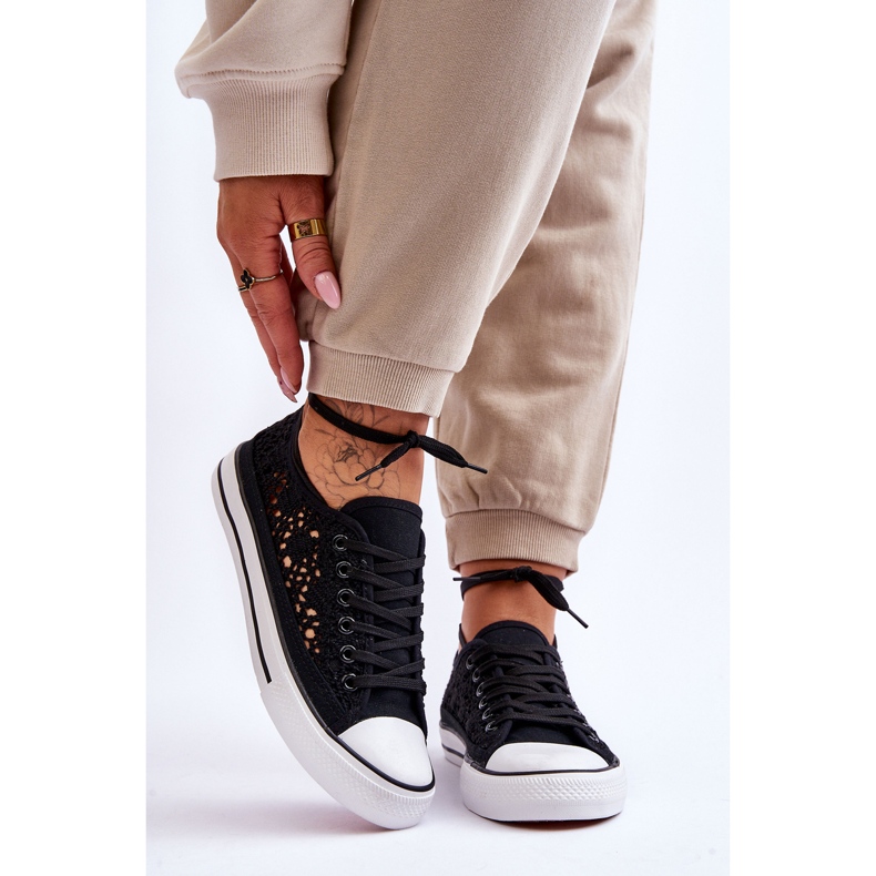 Baskets Lace Textile Femme Noir Fergo le noir 1