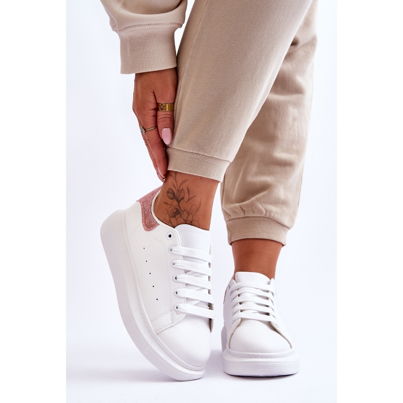 Chaussures De Sport Pour Femme Sur Plateforme Pailletée Blanc-Rose Eliso 1