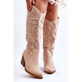 Bottes à enfiler en daim ajouré beige Elavi 1