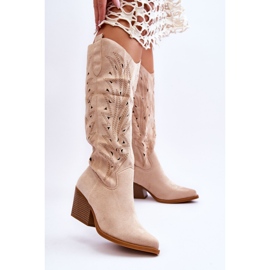 Bottes à enfiler en daim ajouré beige Elavi 3