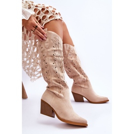 Bottes à enfiler en daim ajouré beige Elavi 4