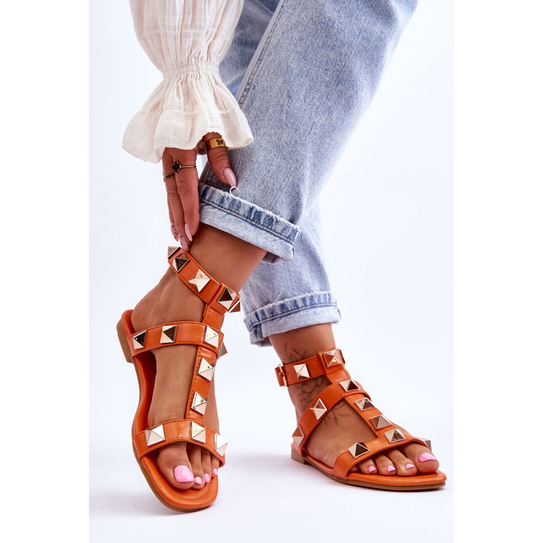 Sandales Cuir Femme Gros Clous Orange Mishigan 2