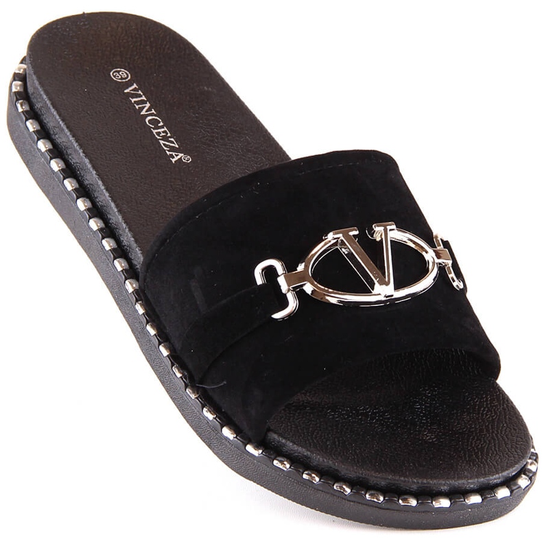 Chaussons en daim pour femmes avec une décoration noire Vinceza 30183 le noir 1
