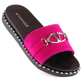 Chaussons en daim pour femmes avec une décoration fuchsia Vinceza 30183 rose 1