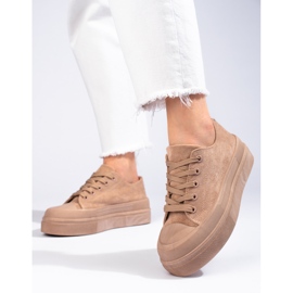 Baskets à plateforme haute en suède beige Shelovet 1