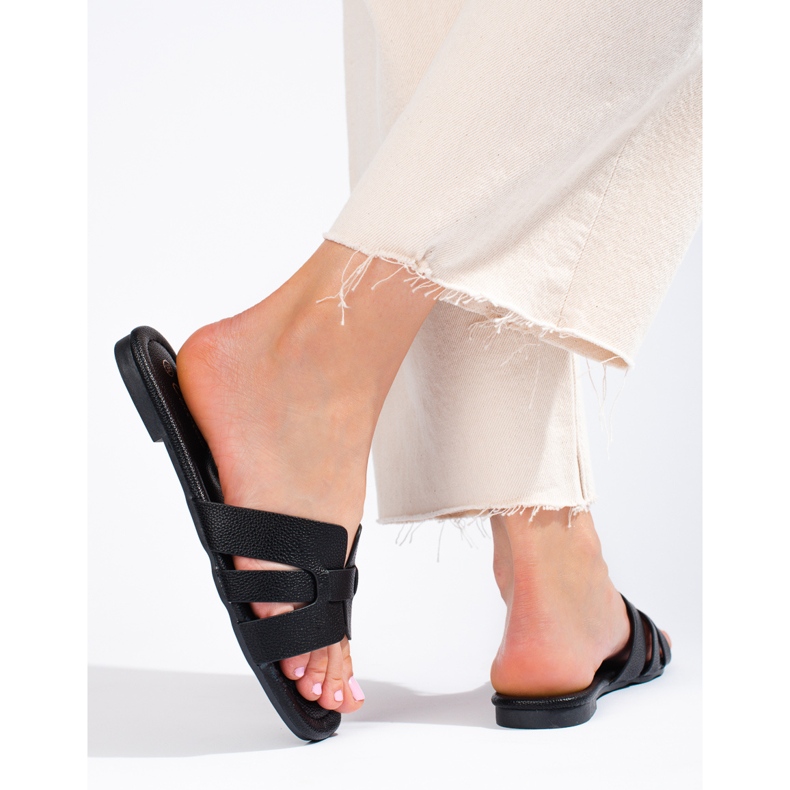 Pantoufles noires pour femmes en cuir écologique Shelovet le noir 2