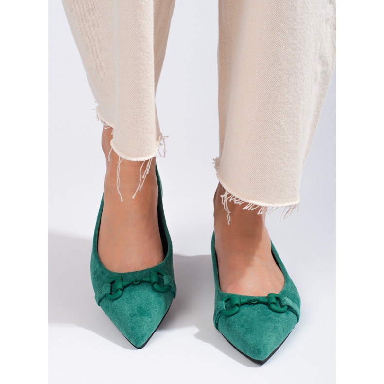 Ballerines en daim femme Shelovet vertes 1