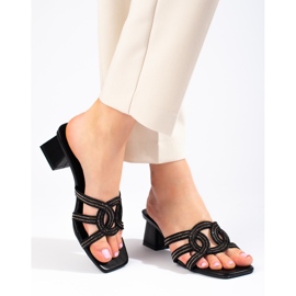 Élégantes pantoufles Shelovet noires pour femmes sur le poteau le noir 1 Élégantes pantoufles Shelovet noires pour femmes sur le poteau le noir 1