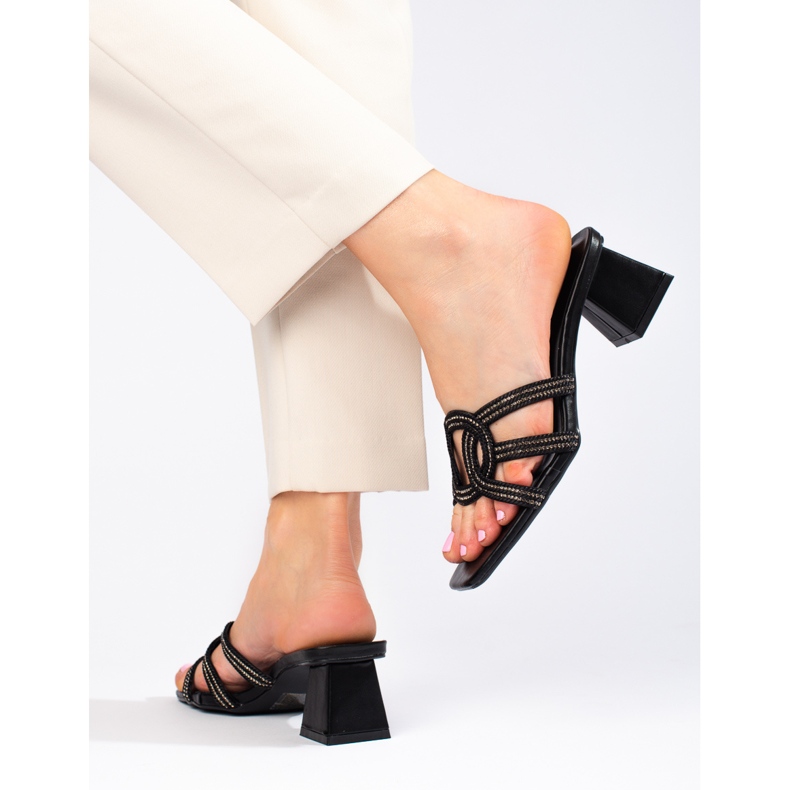 Élégantes pantoufles Shelovet noires pour femmes sur le poteau le noir 2 Élégantes pantoufles Shelovet noires pour femmes sur le poteau le noir 2