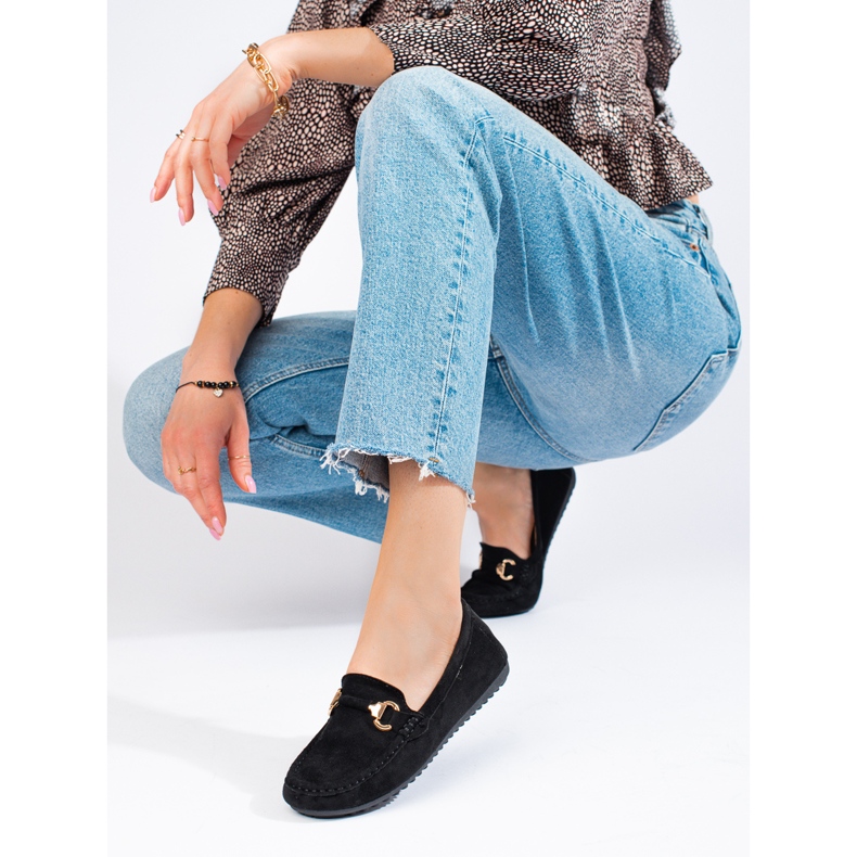 Mocassins femme Shelovet en daim noir le noir 1